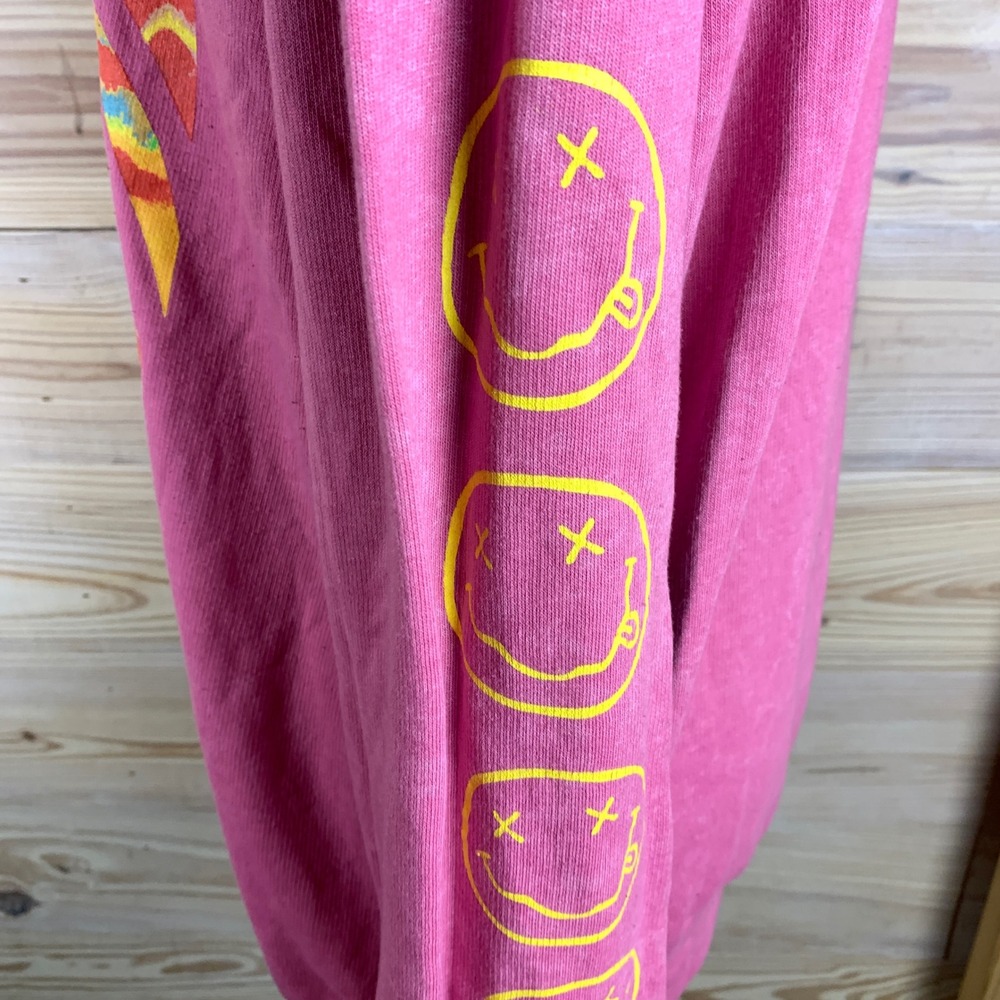 Nirvana Sweatshirt Women L Pink Acid Wash Smiley Face Pullover Girly Grunge - Picture 4 of 8